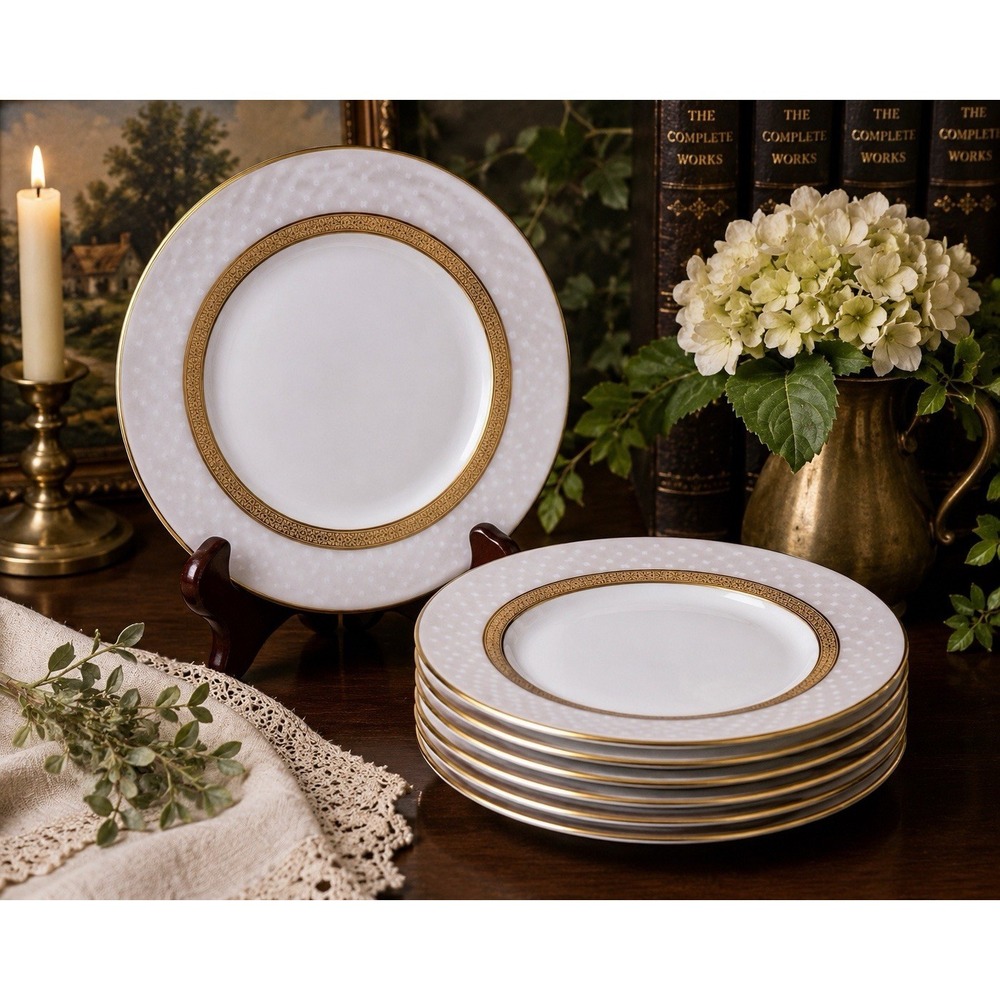 Noritake Metropolitan Gold 4337 Luncheon Plates 9" Set of 8 Fine China